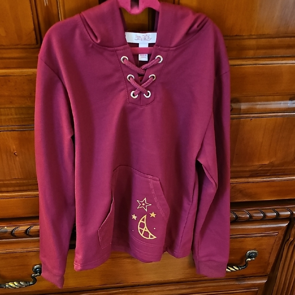 Red and Gold Lace-Up Sweatshirt with Embroidery